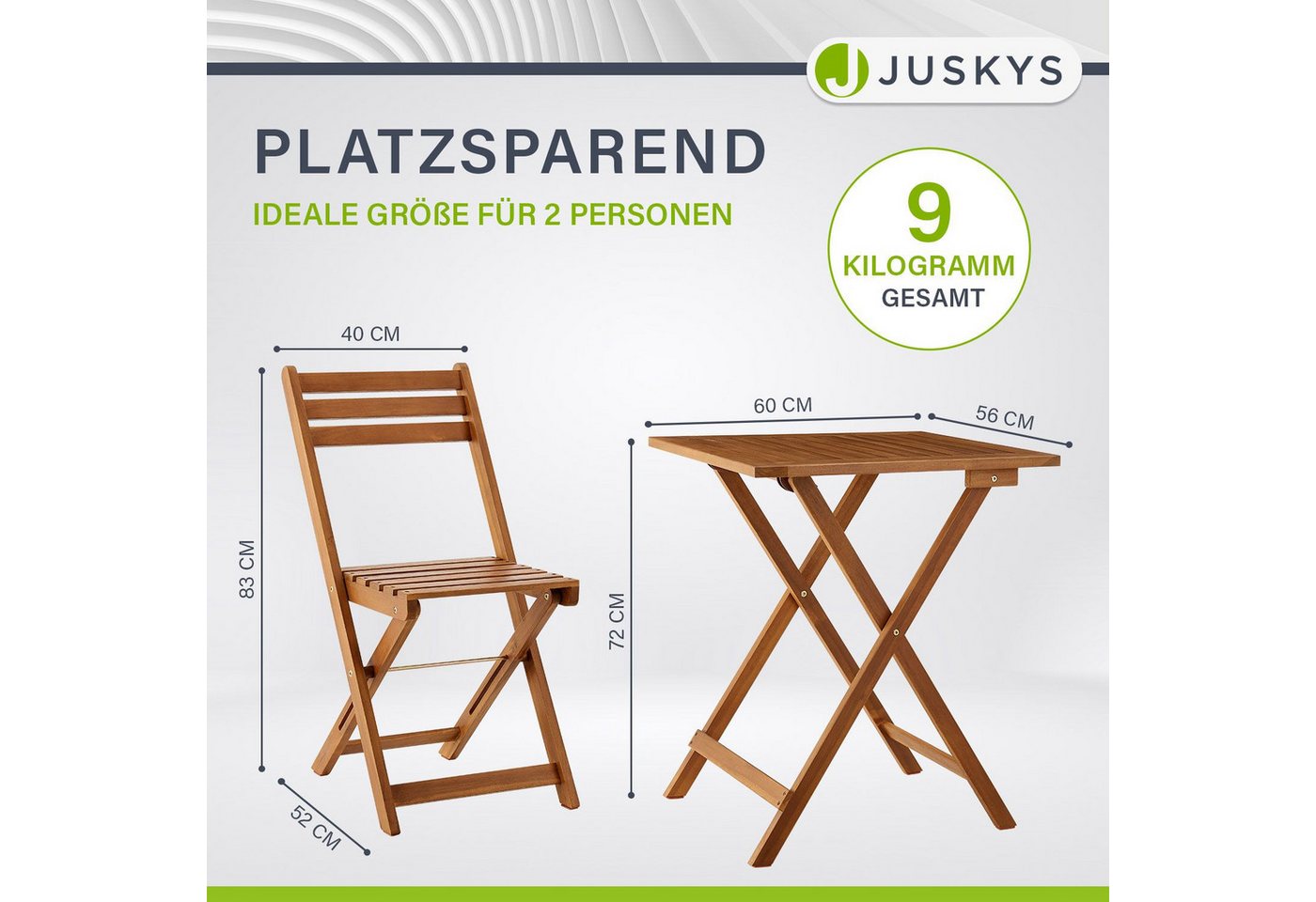 Juskys Balkonset Bala, (3-tlg), Sitzgruppe aus Holz, klappbar, platzsparend, für 2 Personen – Bild 3 von 5