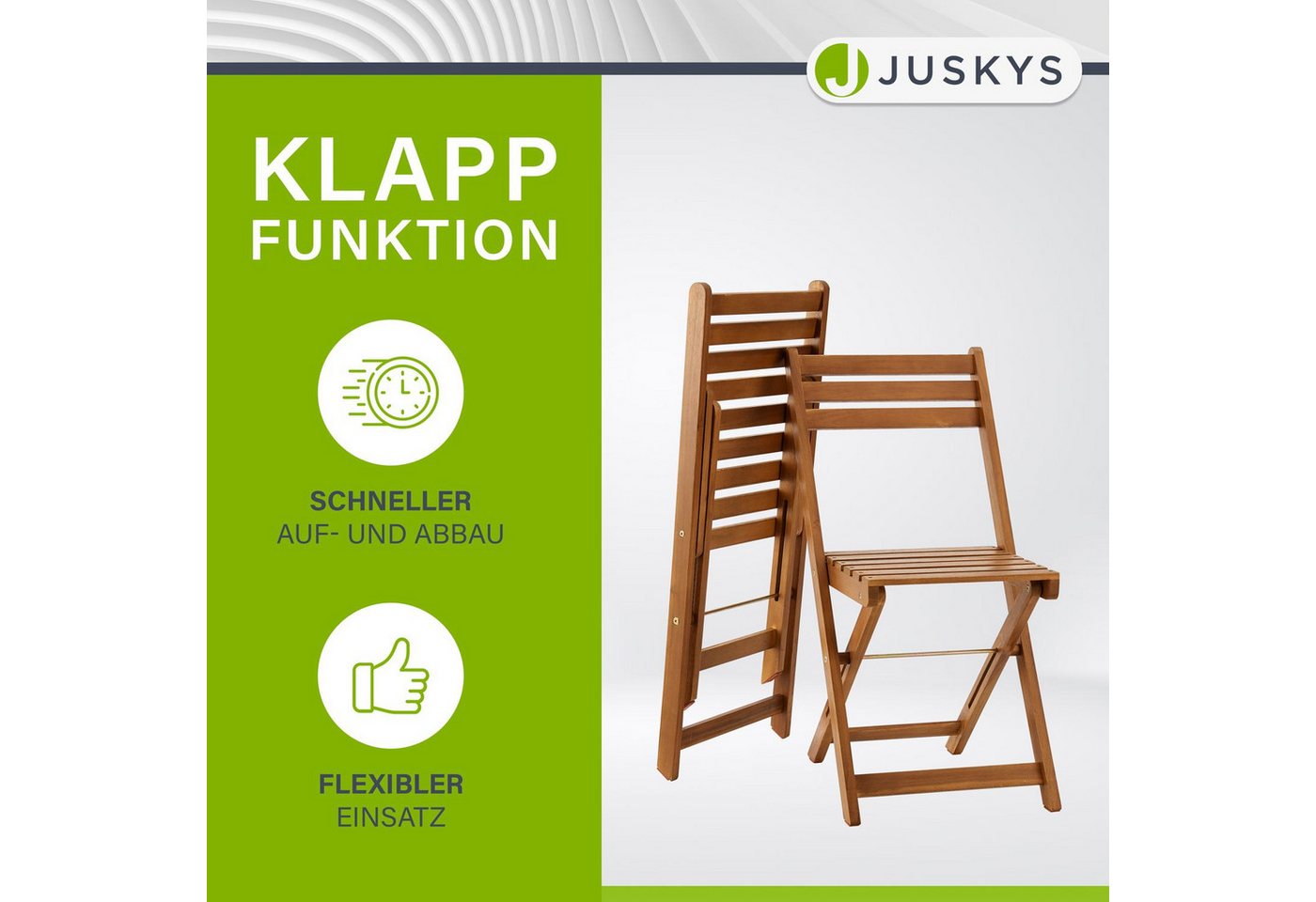 Juskys Balkonset Bala, (3-tlg), Sitzgruppe aus Holz, klappbar, platzsparend, für 2 Personen – Bild 4 von 5