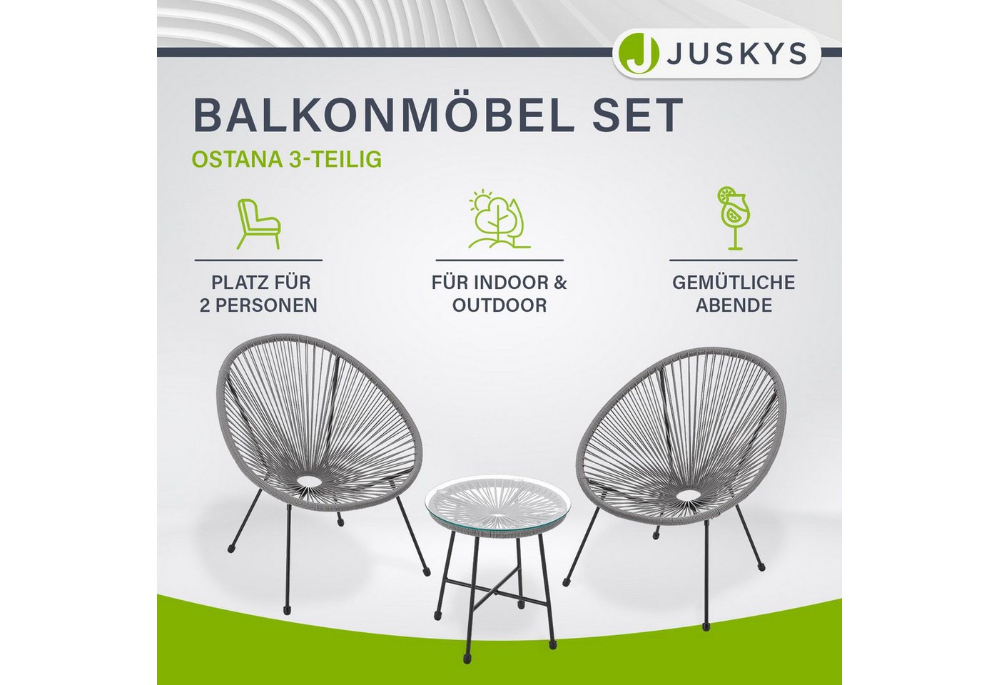 Juskys Balkonset Ostana, (3-tlg), 2 Sessel plus Tisch, witterungsbeständig, stabil – Bild 2 von 5