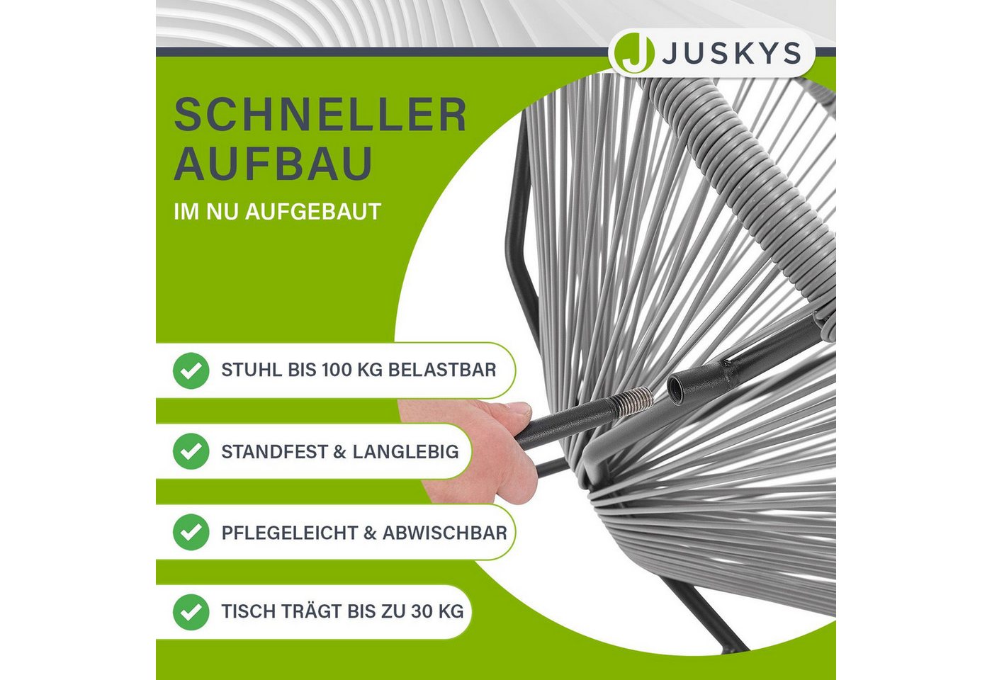 Juskys Balkonset Ostana, (3-tlg), 2 Sessel plus Tisch, witterungsbeständig, stabil – Bild 5 von 5