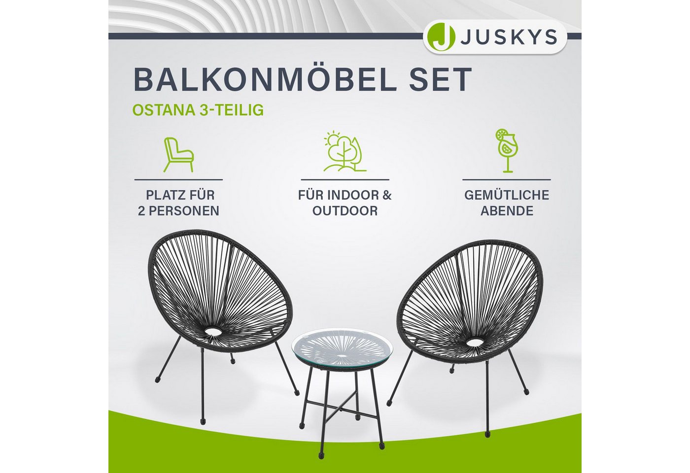 Juskys Balkonset Ostana, (3-tlg), 2 Sessel plus Tisch, witterungsbeständig, stabil – Bild 2 von 5