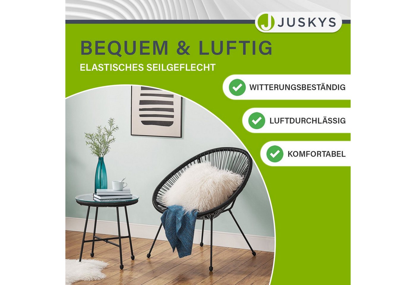Juskys Balkonset Ostana, (3-tlg), 2 Sessel plus Tisch, witterungsbeständig, stabil – Bild 3 von 5