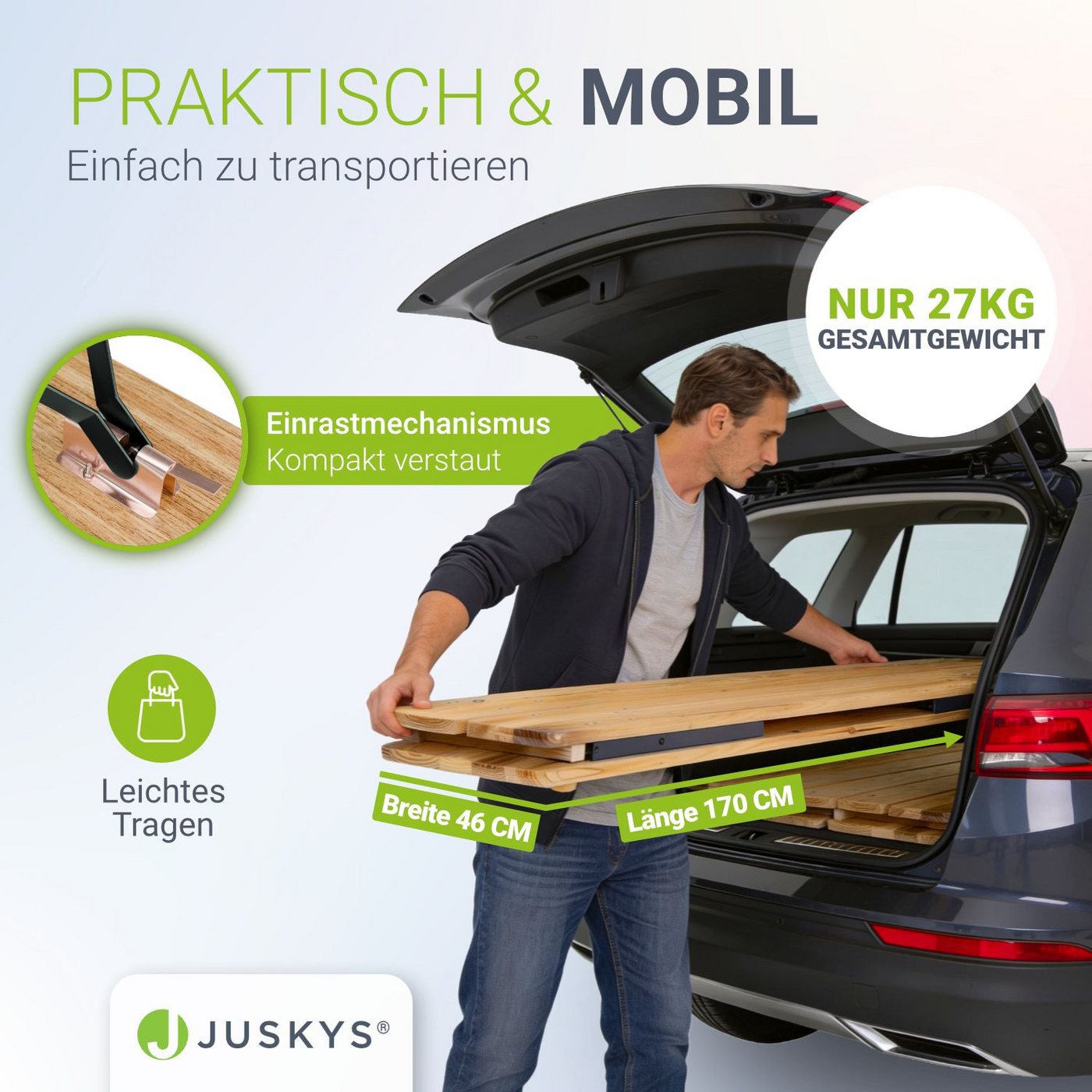 Juskys Bierzeltgarnitur Bichl, (Set, 3-tlg., Bierzeltgarnitur), Wetter & UV-beständig, klappbar, lackiertes Tannenholz, Bodenschoner – Bild 3 von 5