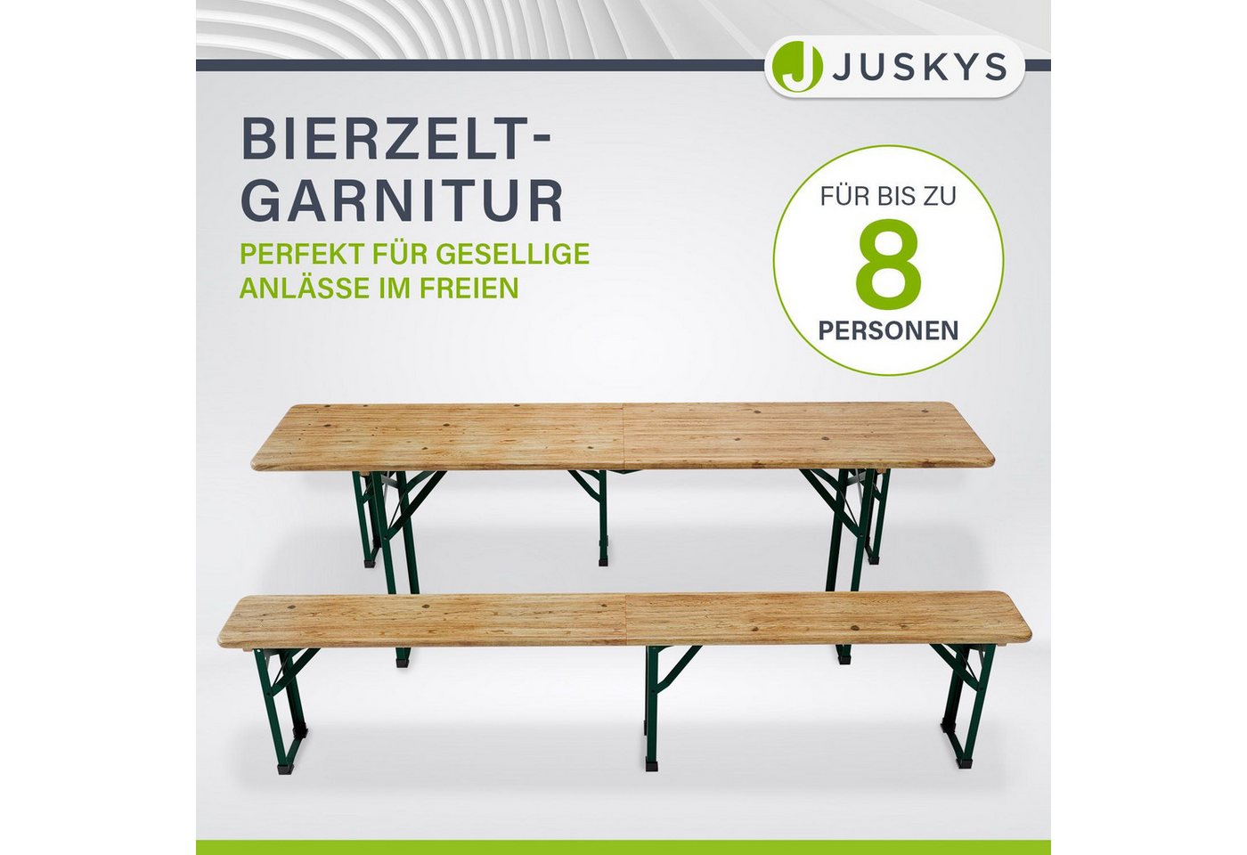 Juskys Bierzeltgarnitur Passau, (3-tlg), klappbar, lackierte Oberfläche, natürliche Optik, inkl. Bodenschoner – Bild 2 von 5