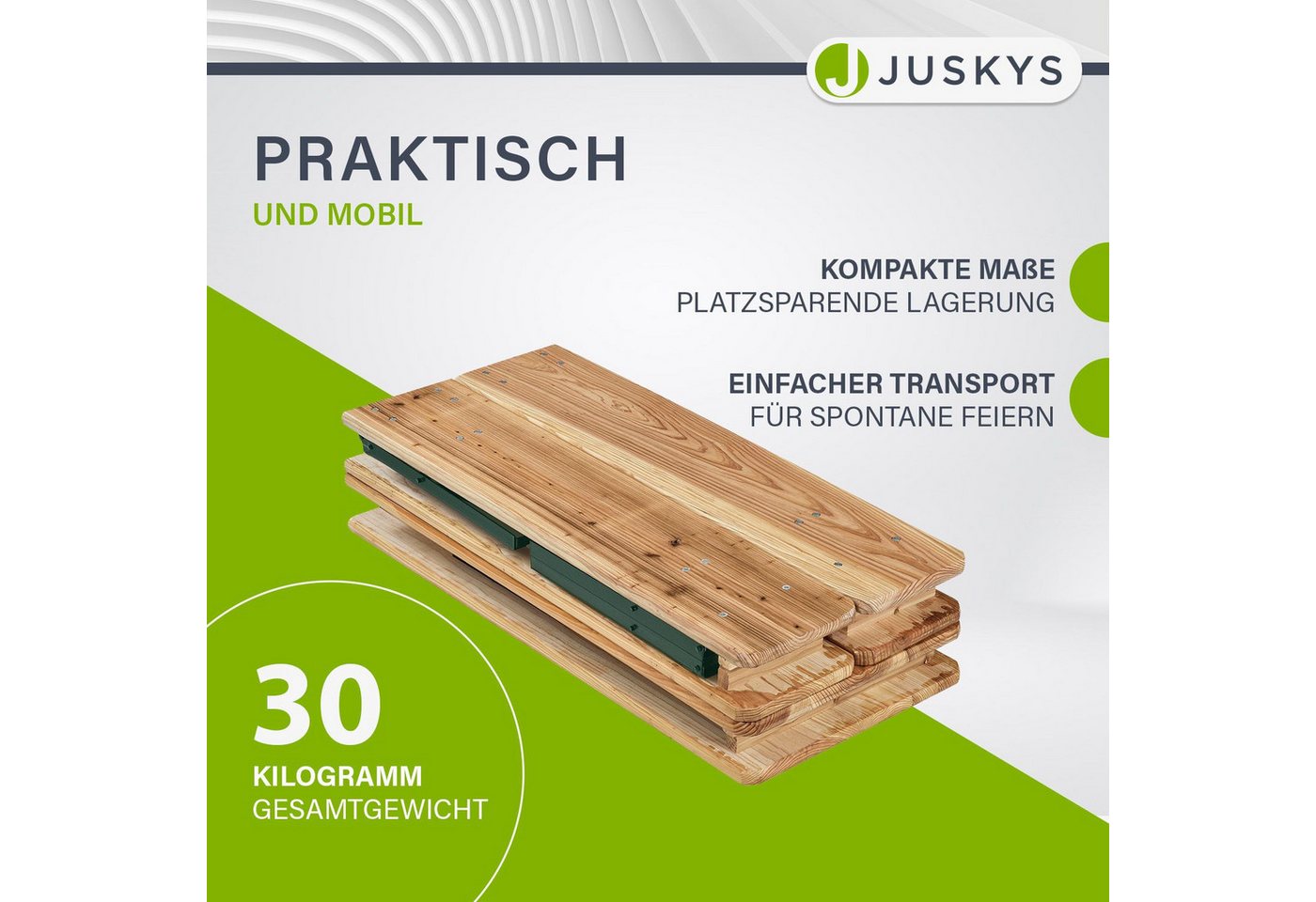 Juskys Bierzeltgarnitur Passau, (3-tlg), klappbar, lackierte Oberfläche, natürliche Optik, inkl. Bodenschoner – Bild 4 von 5