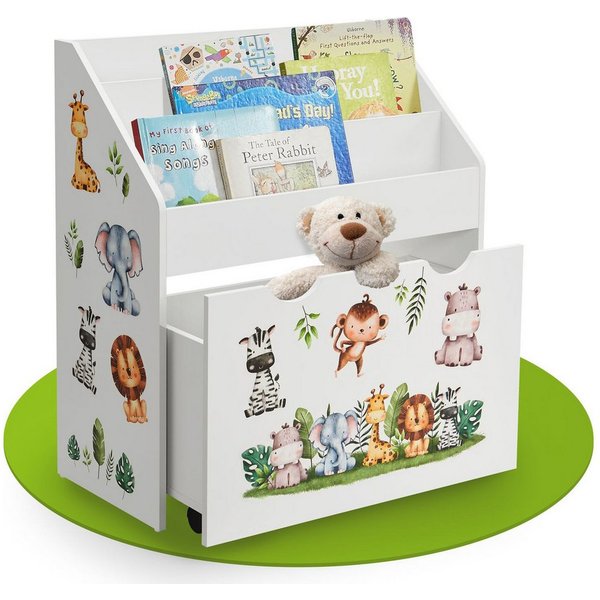 Juskys Bücherregal Kinder Bücherregal, 3 Fächer, Spielzeugkiste, kindgerecht, anbringbaren Stickern