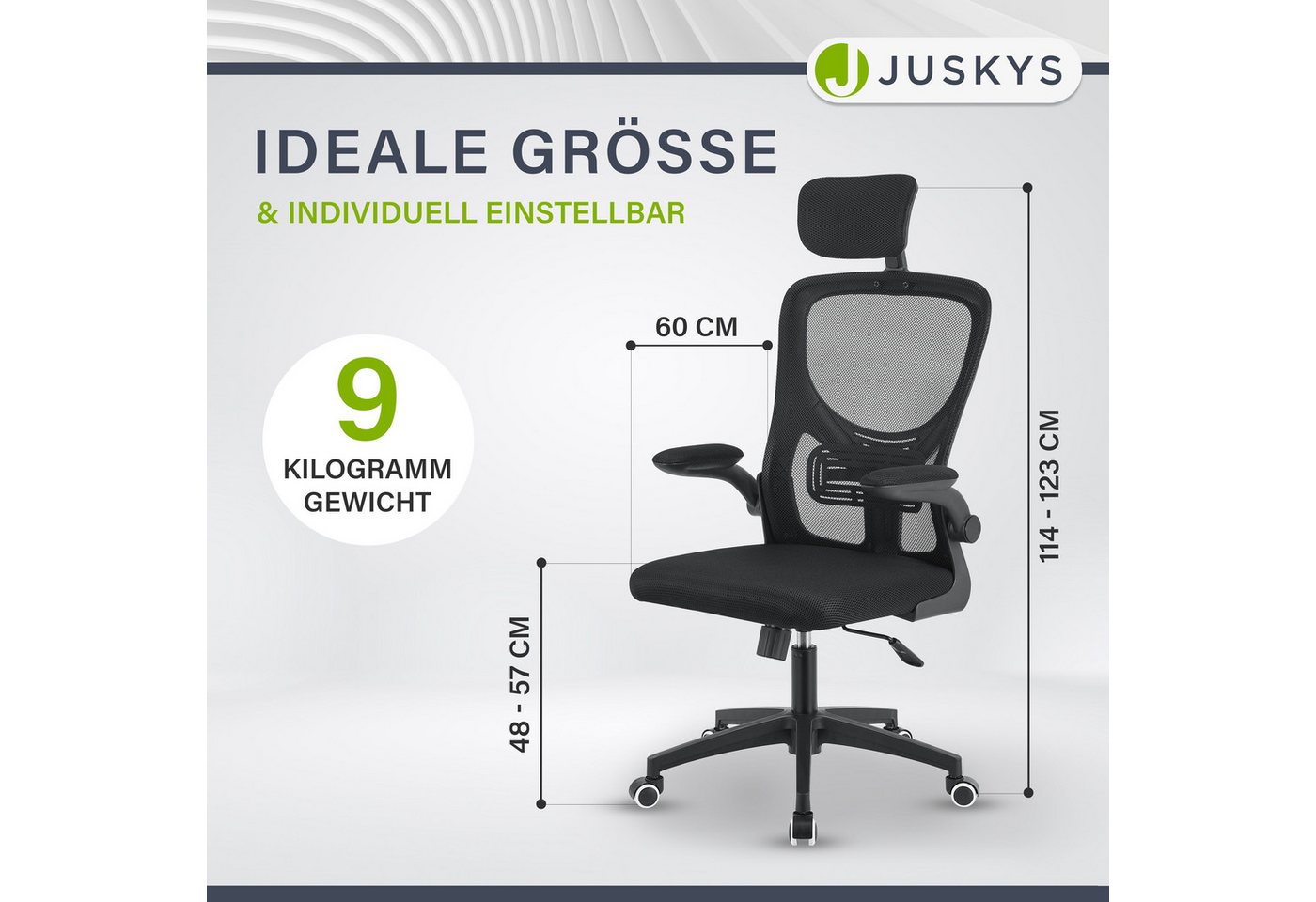 Juskys Bürostuhl Baltimore, Ergonomisch, höhenverstellbar, Rollen, Armlehne, Kopf- & Lendenstütze – Bild 3 von 5