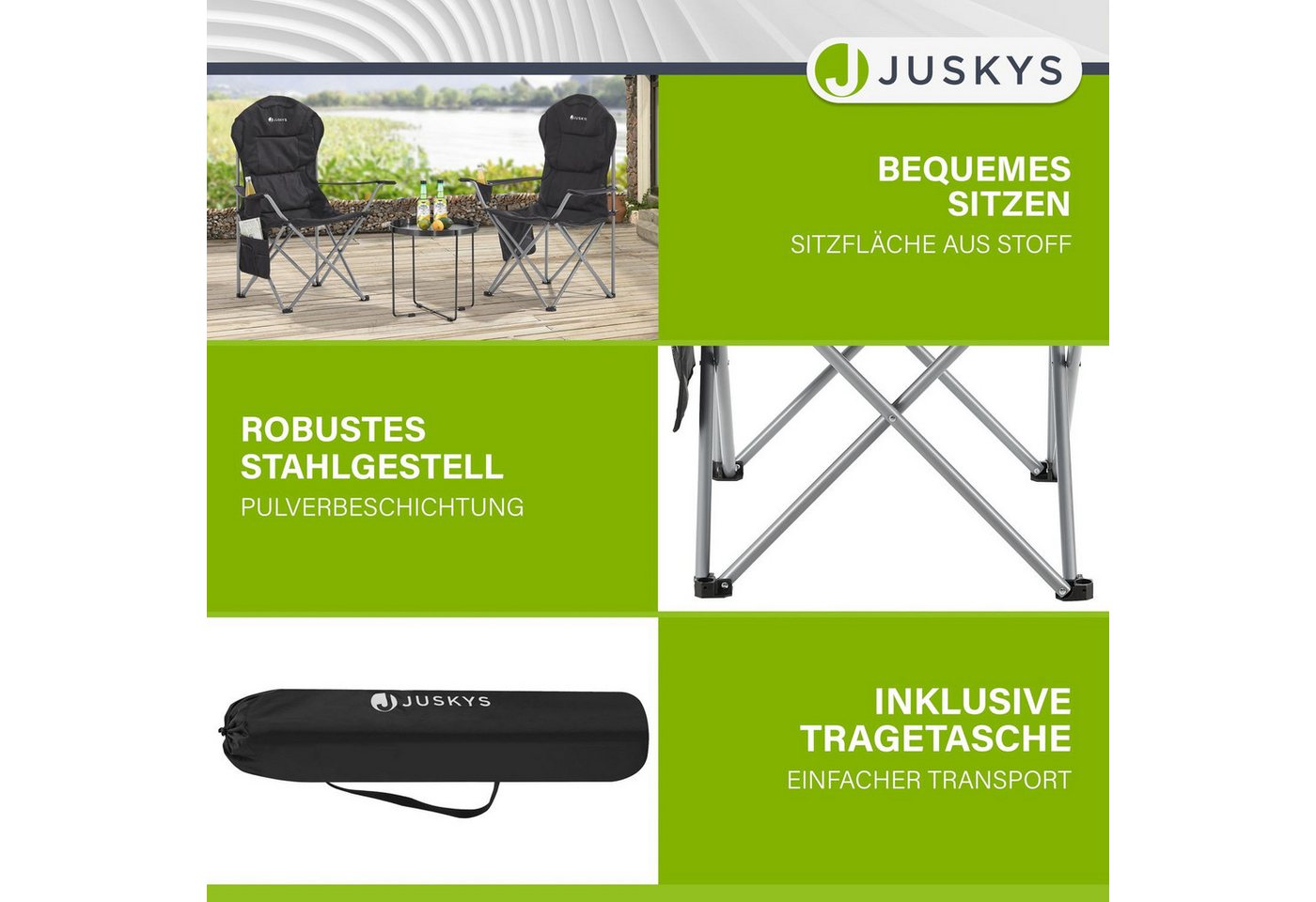 Juskys Campingstuhl Lido, leicht und stabil, bequeme Rückenlehne, mit Armlehnen – Bild 3 von 5