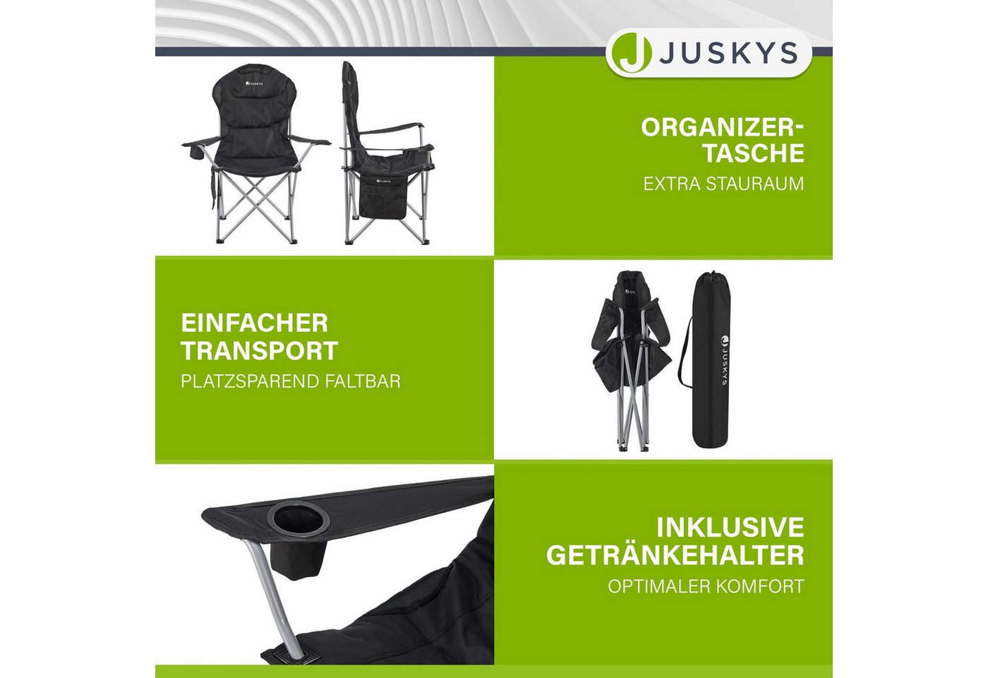 Juskys Campingstuhl Lido, leicht und stabil, bequeme Rückenlehne, mit Armlehnen – Bild 4 von 5
