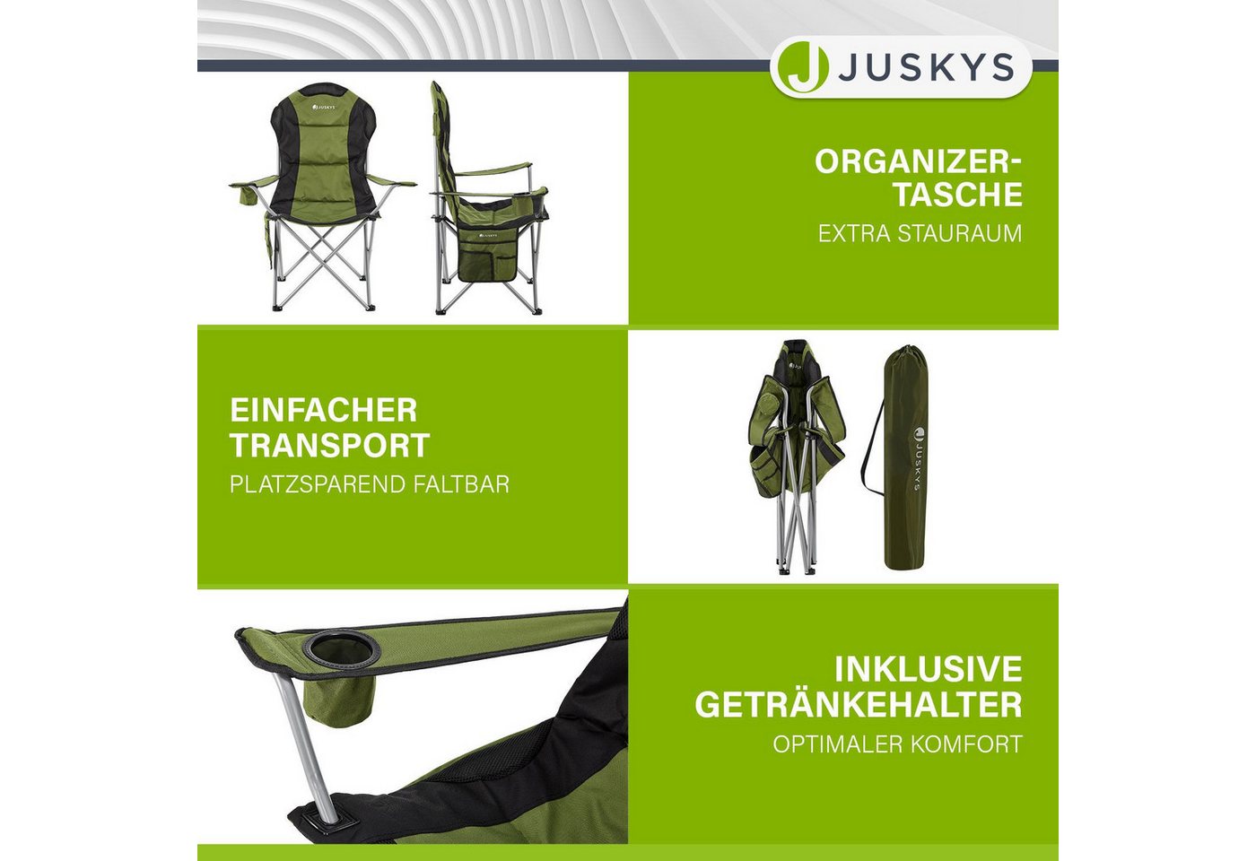 Juskys Campingstuhl Lido, leicht und stabil, bequeme Rückenlehne, mit Armlehnen – Bild 3 von 5