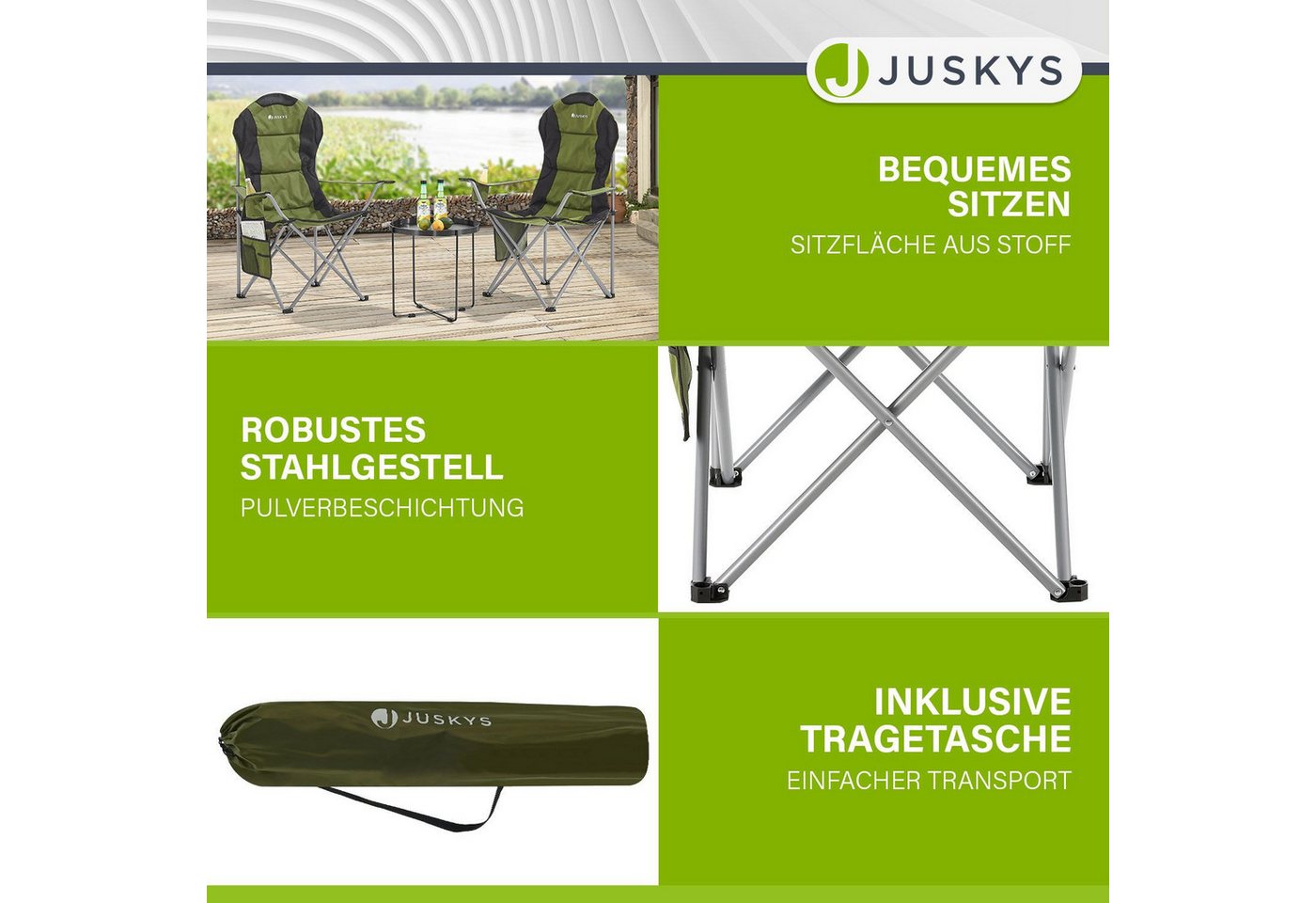 Juskys Campingstuhl Lido, leicht und stabil, bequeme Rückenlehne, mit Armlehnen – Bild 4 von 5