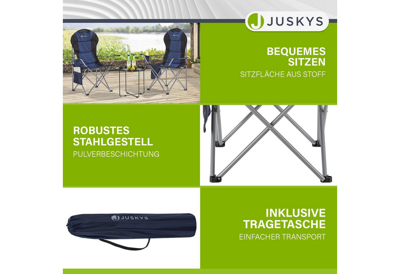 Juskys Campingstuhl Lido, leicht und stabil, bequeme Rückenlehne, mit Armlehnen – Bild 3 von 5