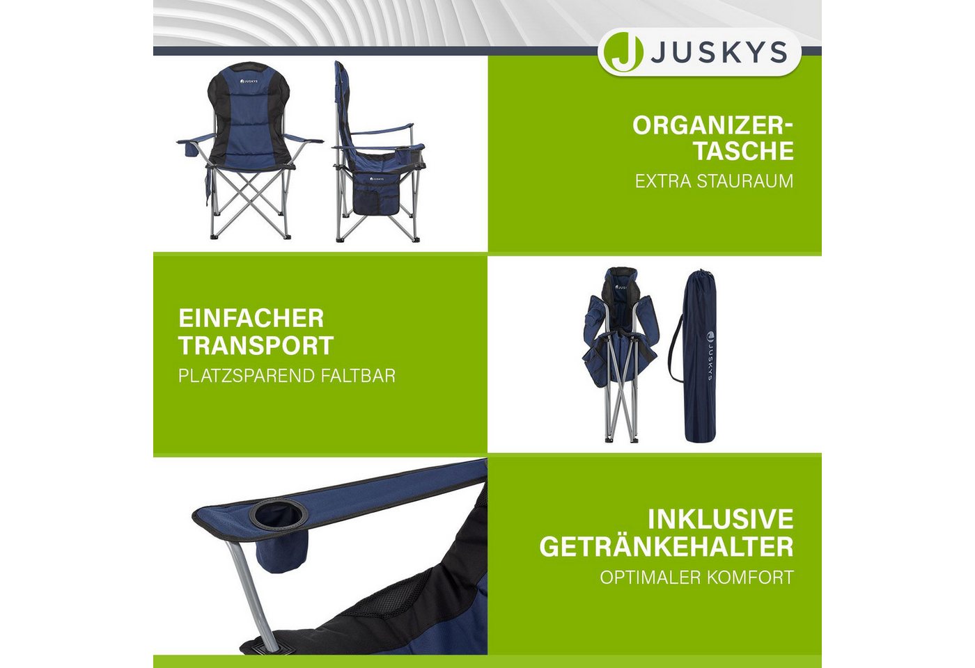 Juskys Campingstuhl Lido, leicht und stabil, bequeme Rückenlehne, mit Armlehnen – Bild 4 von 5