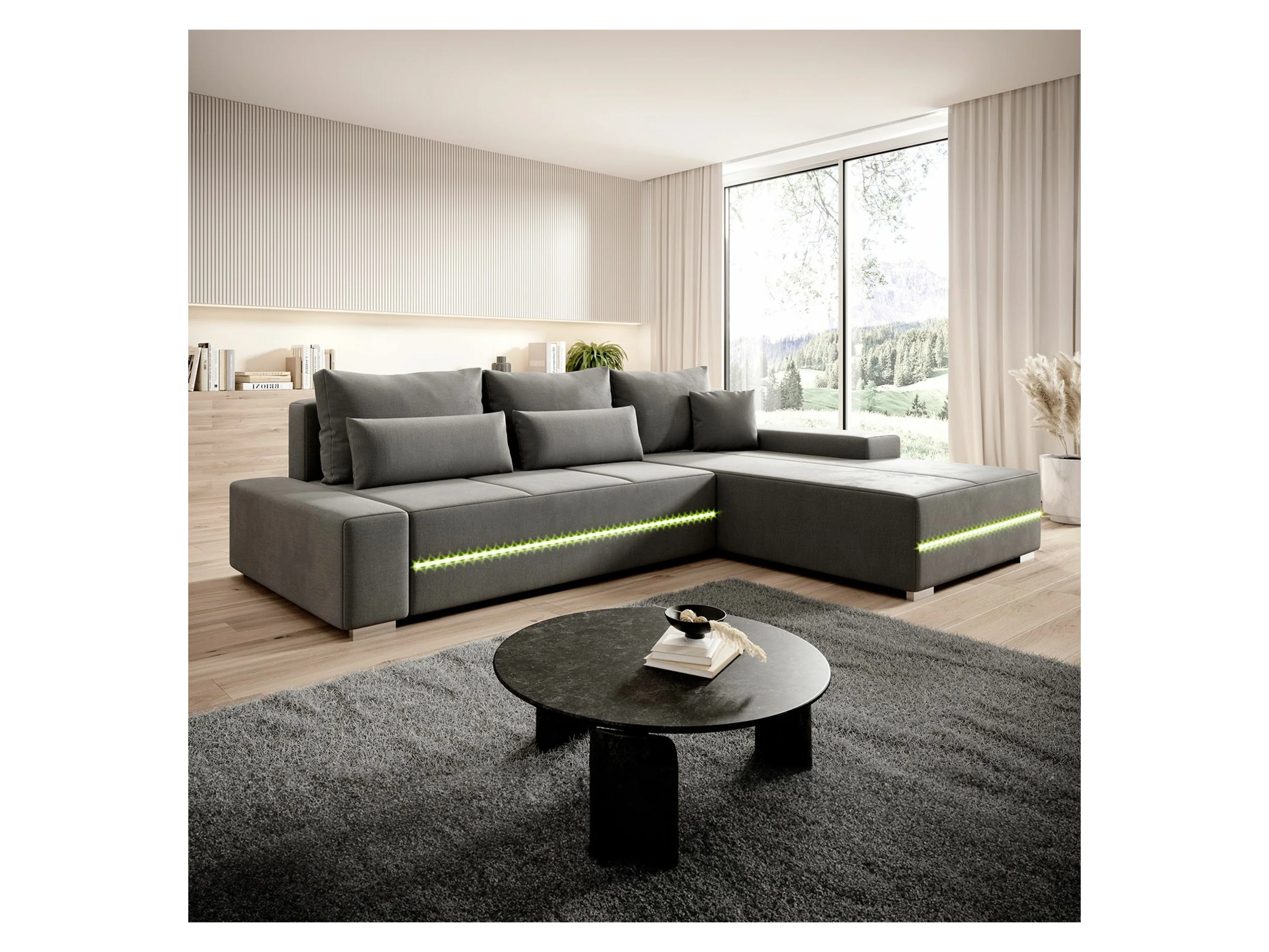 JUSKYS Davos Sofa LED mit Ottomane Schlaffunktion (Rechts, Hellgrau) – Bild 3 von 4