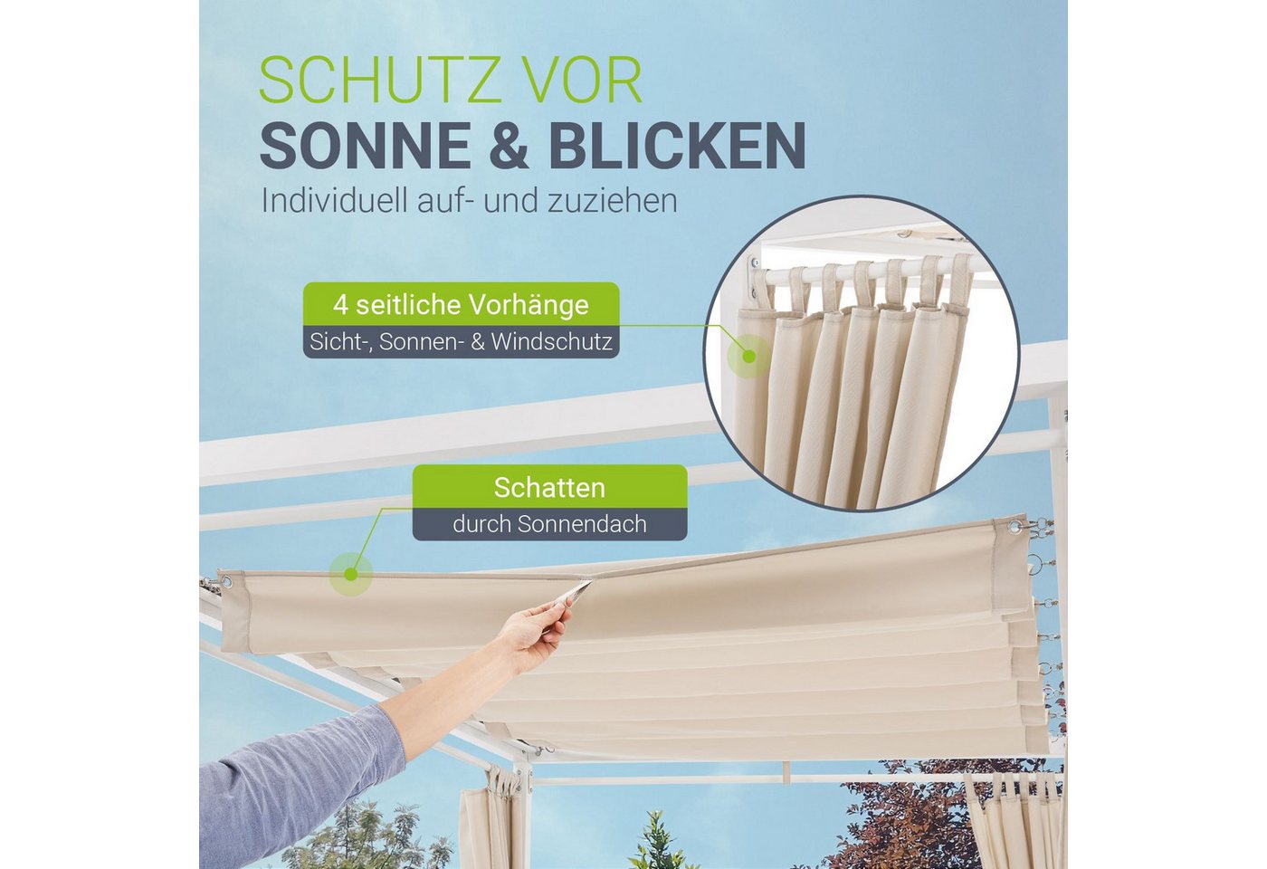 Juskys Doppelliege Kreta, verstellbare Rückenlehne, Sonnen und Sichtschutz, inkl. Polster – Bild 3 von 5