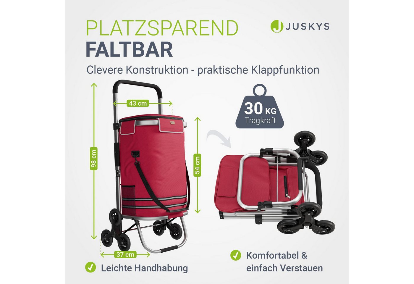 Juskys Einkaufstrolley 3in1, 56 l, mit 2 Rollen und Kühlfach, klappbar und modern, auch als Sackkarre – Bild 4 von 5
