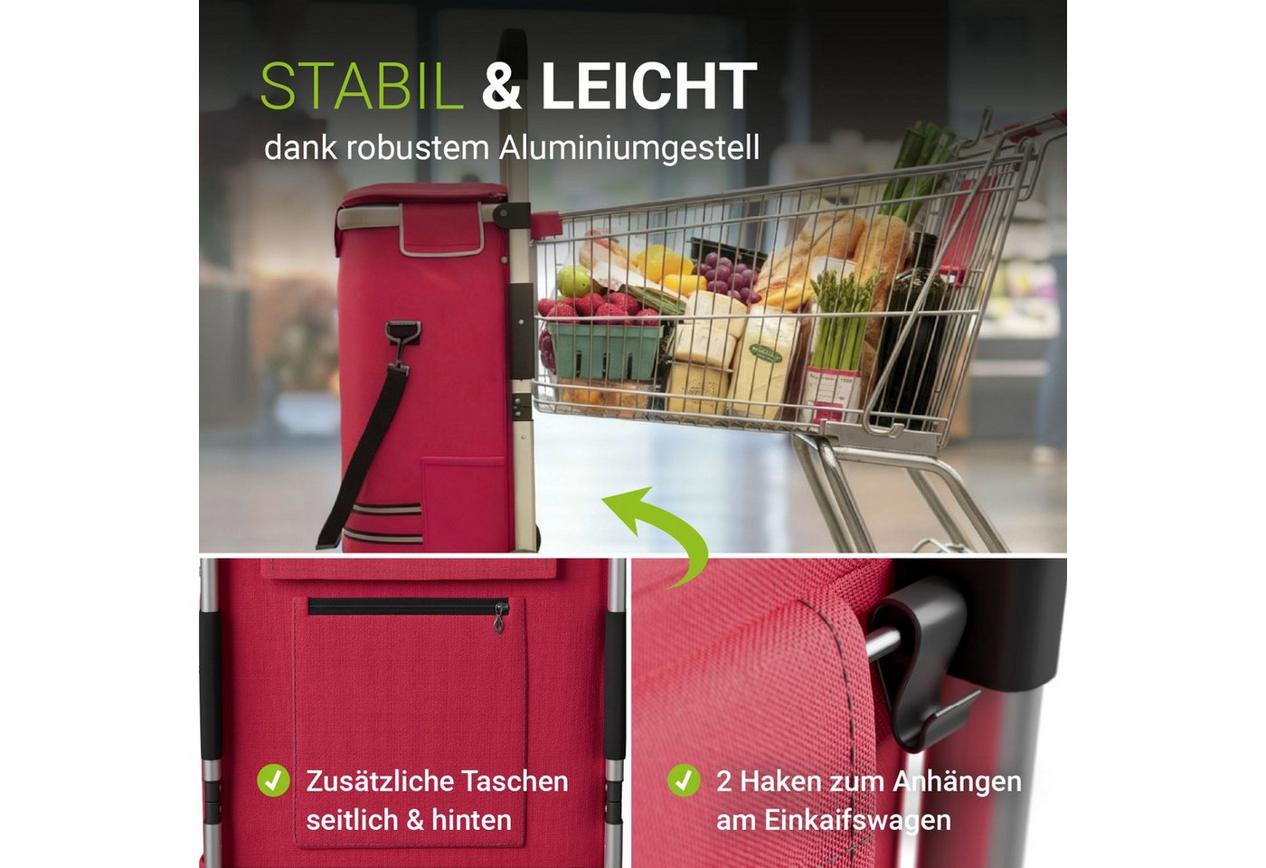 Juskys Einkaufstrolley 3in1, 56 l, mit 2 Rollen und Kühlfach, klappbar und modern, auch als Sackkarre – Bild 5 von 5