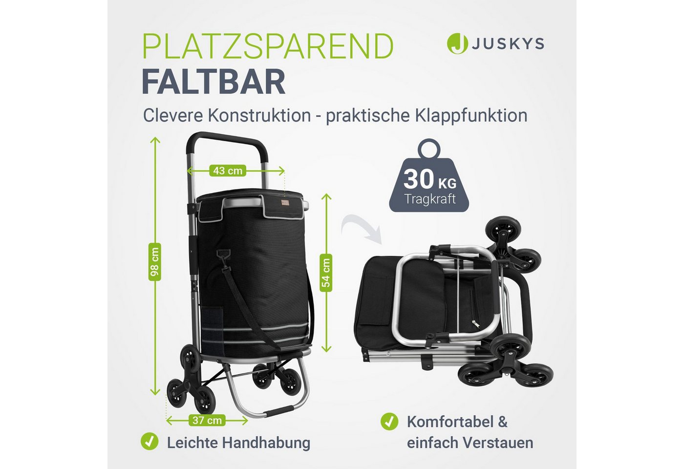 Juskys Einkaufstrolley 3in1, 56 l, mit Treppensteiger (6 Rollen), klappbar und modern, mit Kühlfach – Bild 4 von 5