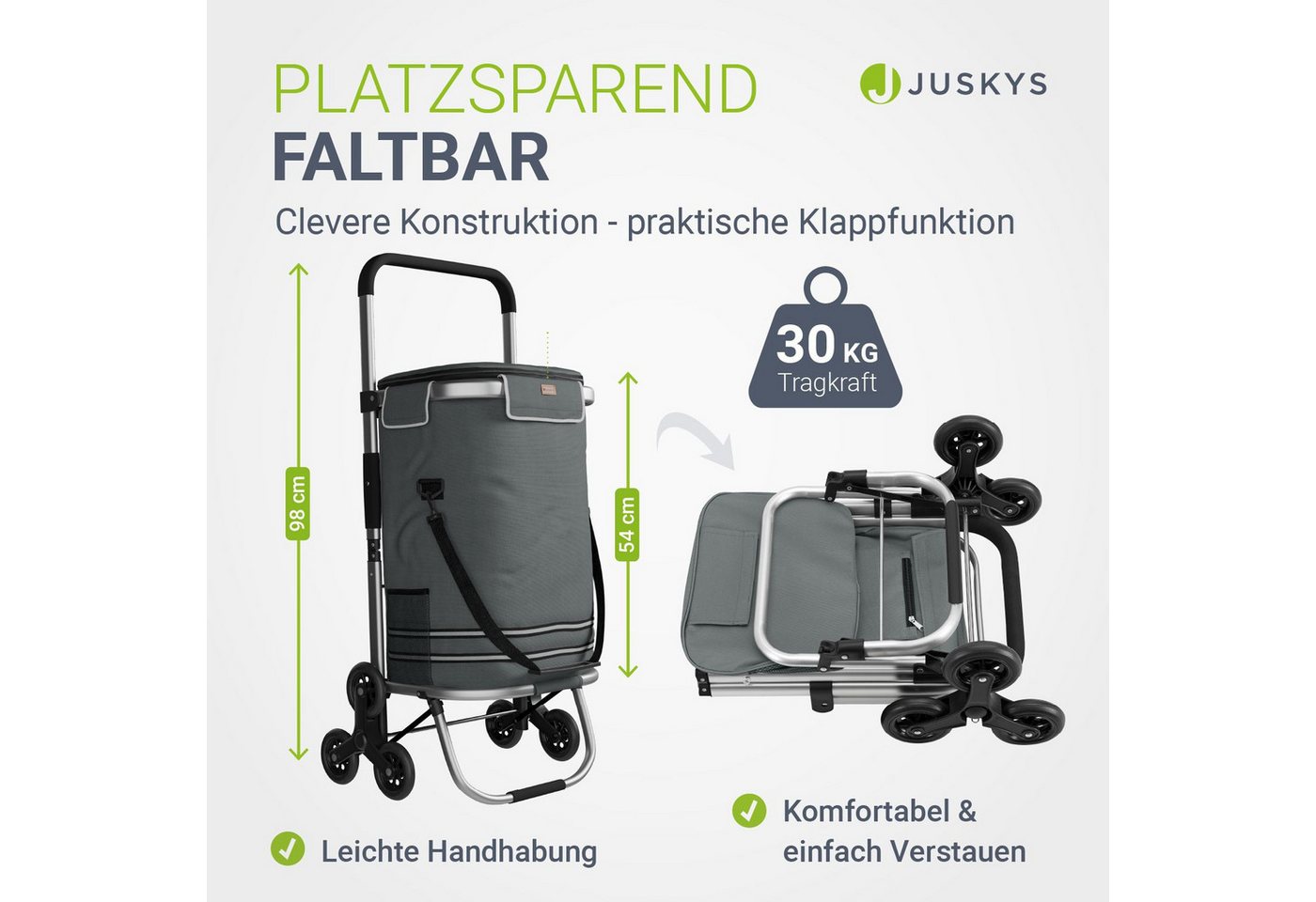 Juskys Einkaufstrolley 3in1, 56 l, mit Treppensteiger (6 Rollen), klappbar und modern, mit Kühlfach – Bild 4 von 5