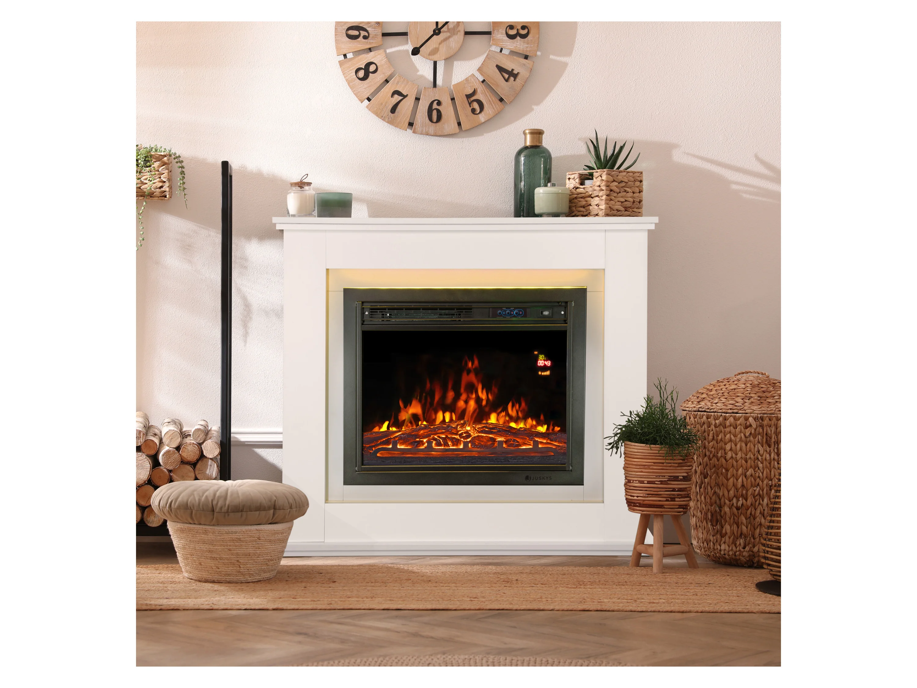 Juskys Elektrokamin, 2000 W Heizung, Flammeneffekt, Fernbedienung, LED-Licht, Timer – Bild 2 von 4