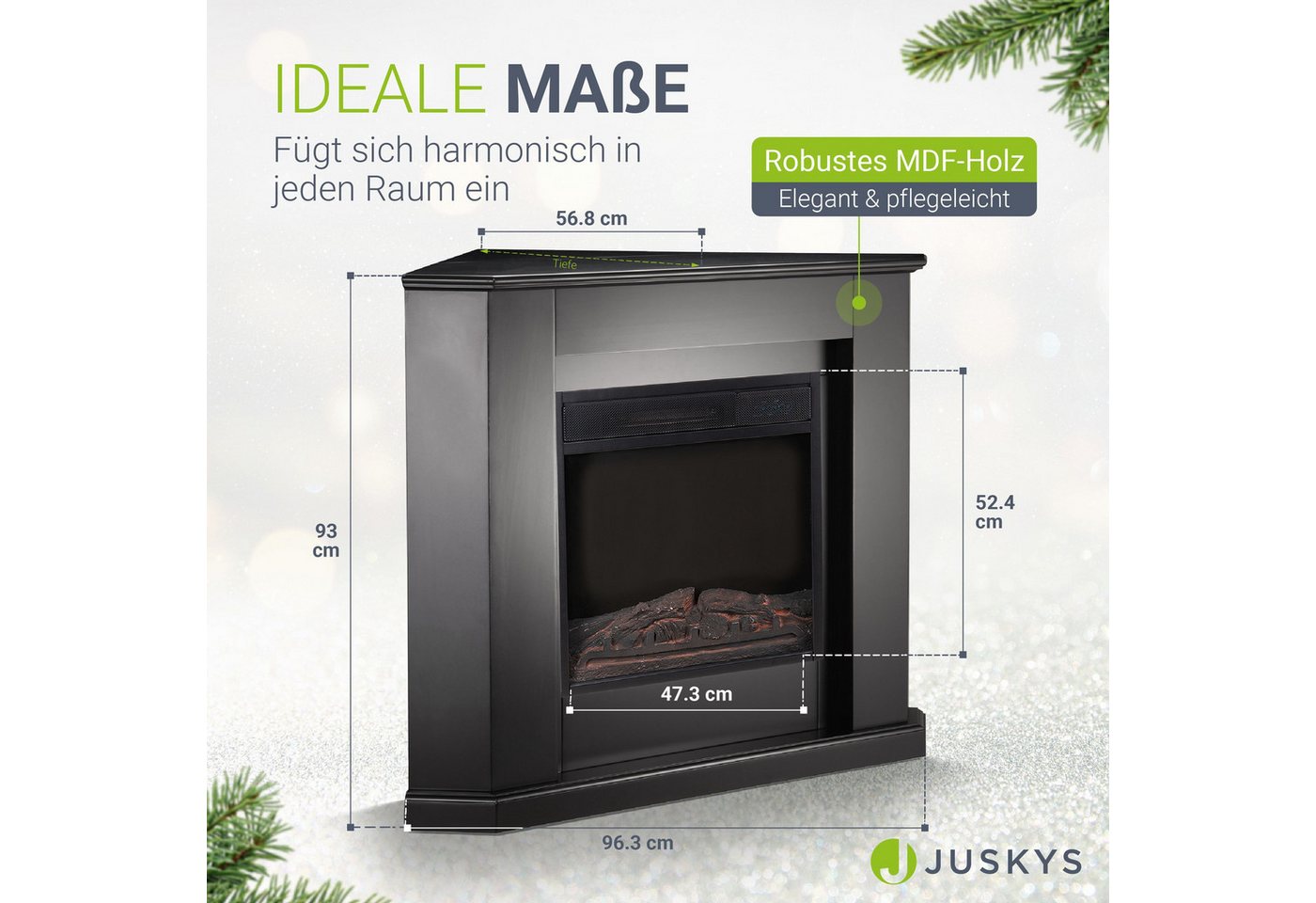 Juskys Elektrokamin, 2000 W Heizung, Flammeneffekt, Fernbedienung, LED-Licht, Timer – Bild 4 von 5
