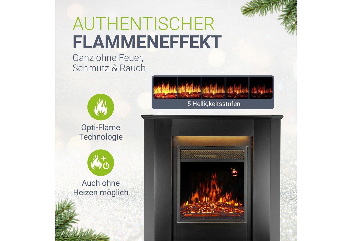 Juskys Elektrokamin, 2000 W Heizung, Flammeneffekt, Fernbedienung, LED-Licht, Timer – Bild 5 von 5