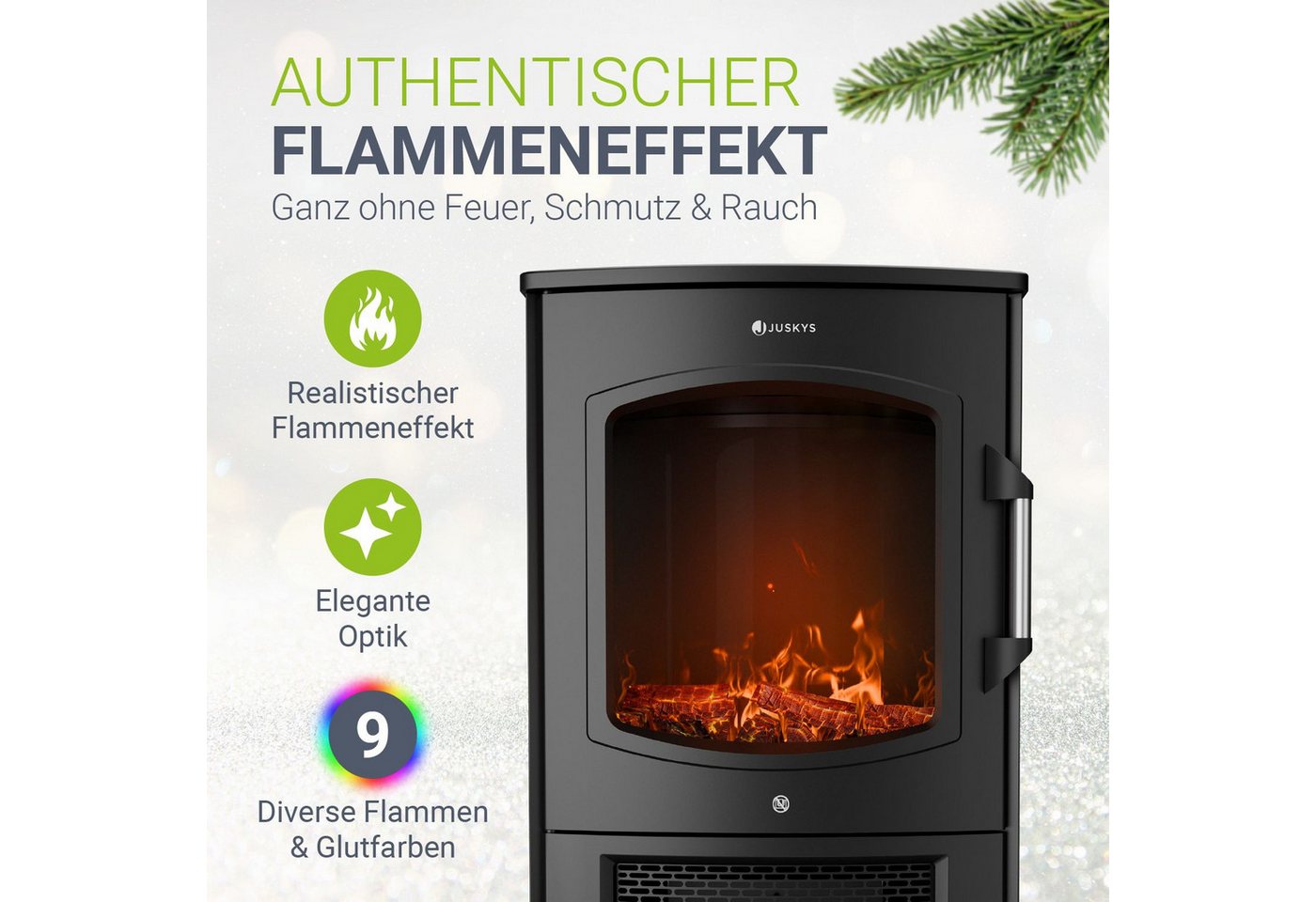 Juskys Elektrokamin, Flammeneffekte, WLAN/App-Steuerung, Heizfunktion, Fernbedienung – Bild 4 von 5
