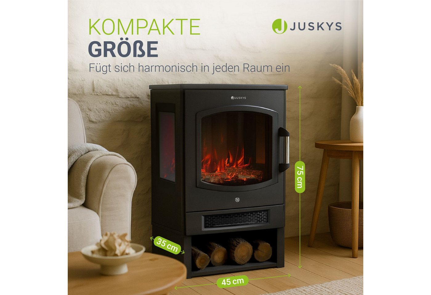 Juskys Elektrokamin, Flammeneffekte, WLAN/App-Steuerung, Heizfunktion, Fernbedienung – Bild 5 von 5