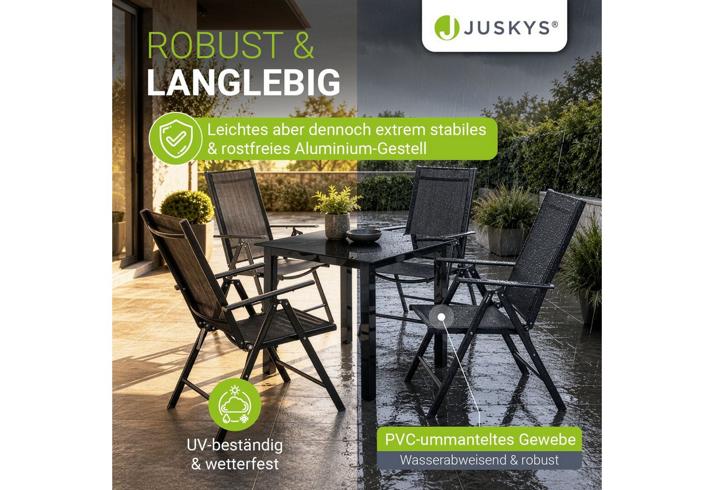 Juskys Garten-Essgruppe Milano, (5-tlg), 4 Gartenstühlen plus Tisch - Stühle klappbar und verstellbar – Bild 3 von 5