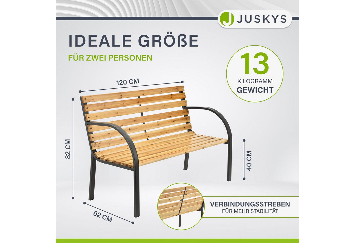 Juskys Gartenbank Modena, bequeme Rückenlehne, wetterfeste Materialien, für 2 Personen – Bild 3 von 5