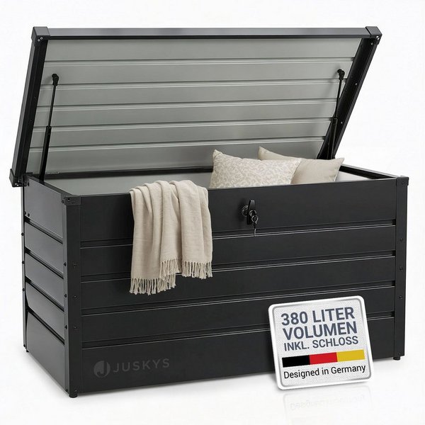 Juskys Gartenbox Limani, einfacher Aufbau, zeitlose Optik, Hubautomatik-Deckel