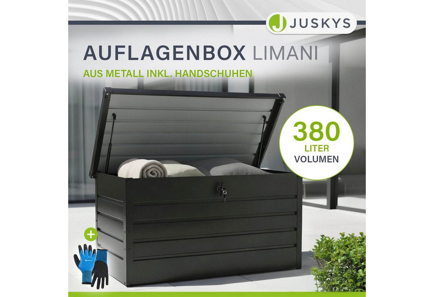 Juskys Gartenbox Limani, einfacher Aufbau, zeitlose Optik, Hubautomatik-Deckel – Bild 2 von 5