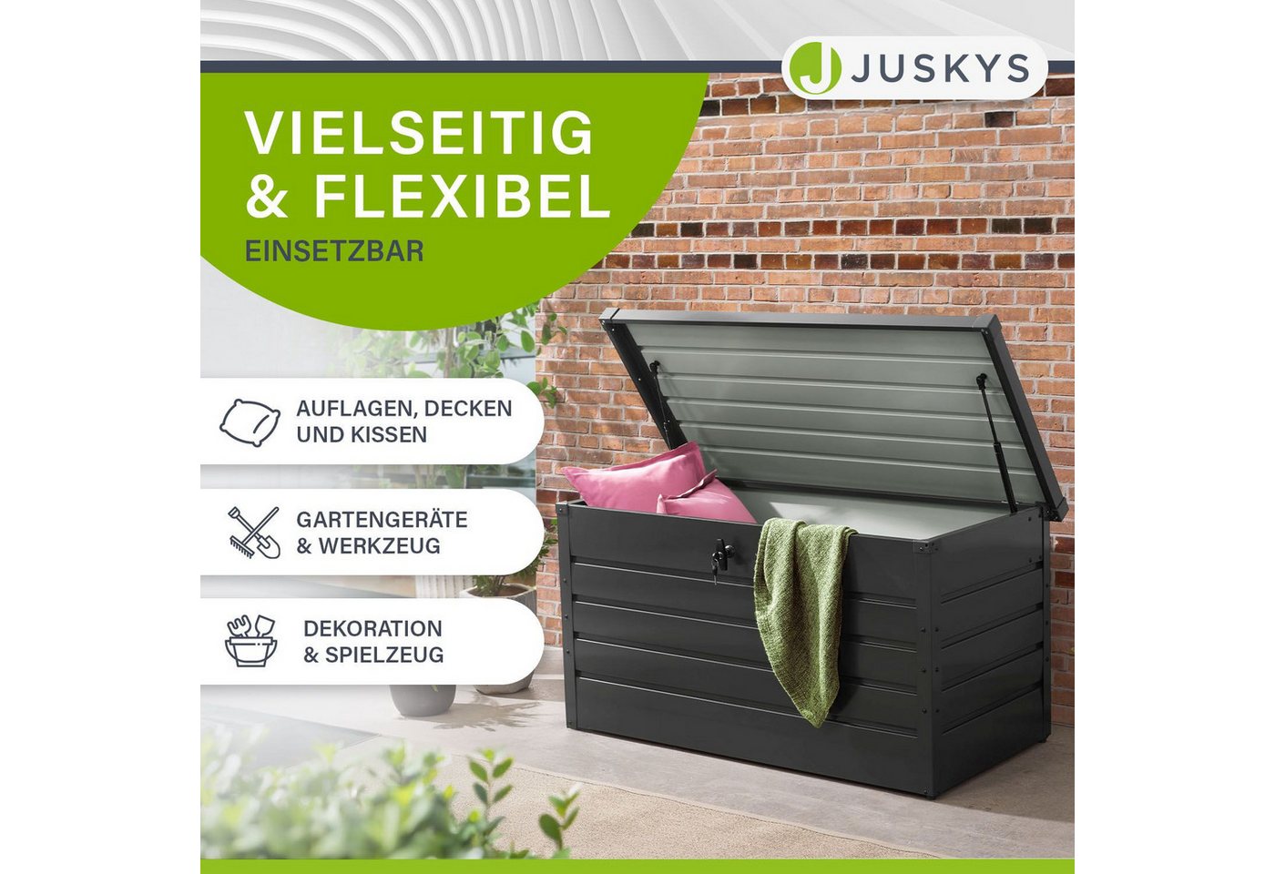 Juskys Gartenbox Limani, einfacher Aufbau, zeitlose Optik, Hubautomatik-Deckel – Bild 5 von 5