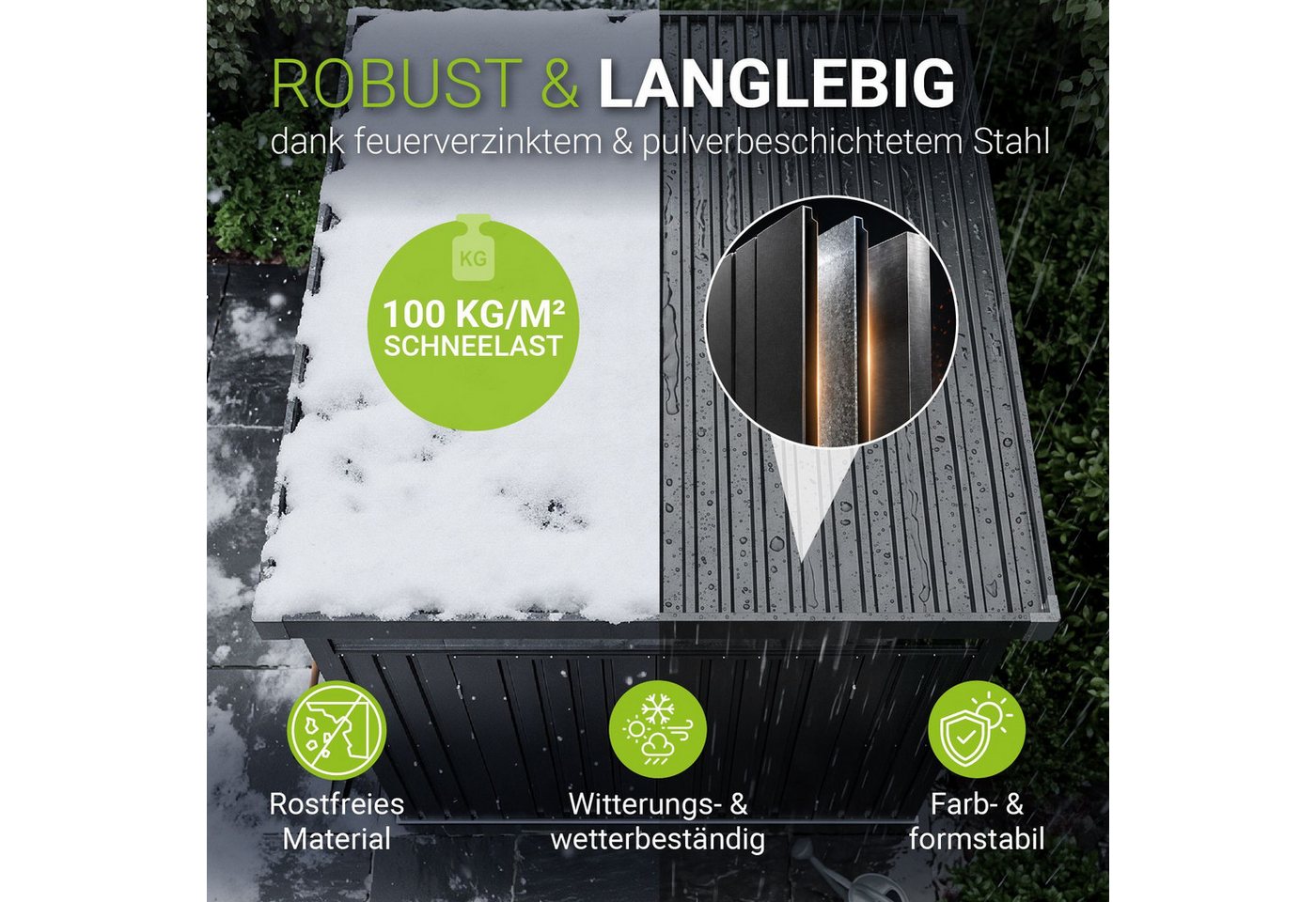 Juskys Gartenhaus Luzern, BxT: 254x196 cm, 5,2 m², Metall, wetterfest, langlebig, Fenster & abschließbare Tür – Bild 3 von 5