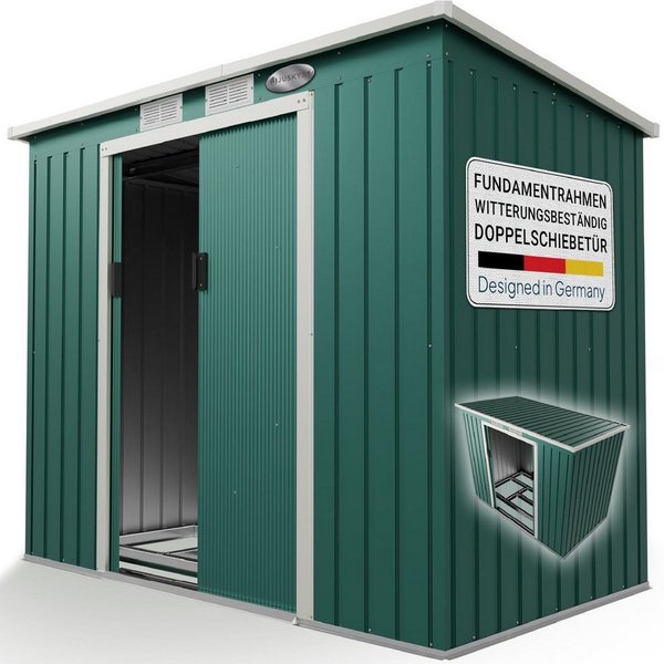 Juskys Gartenhaus M, BxT: 218x132 cm, mit Pultdach, Schiebetür, Fundamentrahmen, 4 m³