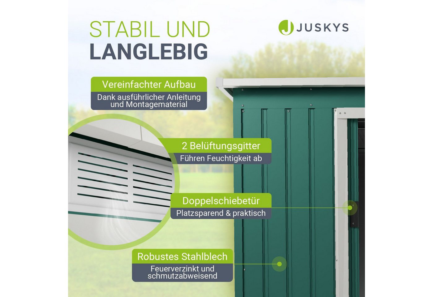 Juskys Gartenhaus M, BxT: 218x132 cm, mit Pultdach, Schiebetür, Fundamentrahmen, 4 m³ – Bild 2 von 5