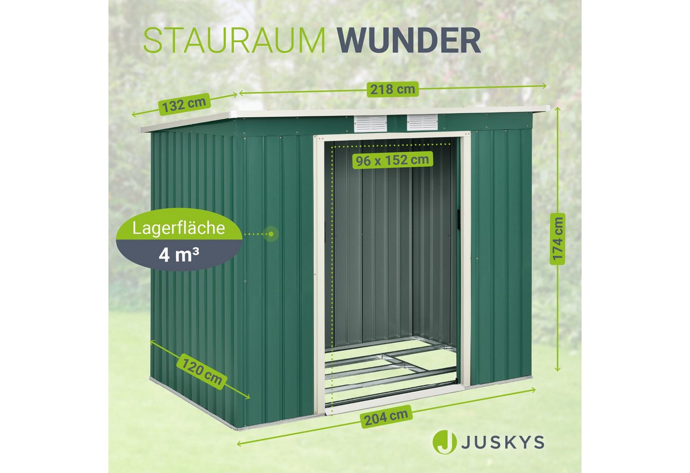 Juskys Gartenhaus M, BxT: 218x132 cm, mit Pultdach, Schiebetür, Fundamentrahmen, 4 m³ – Bild 3 von 5