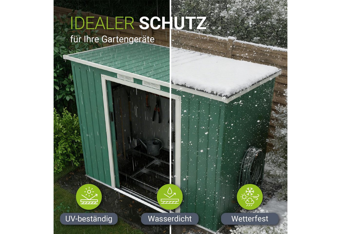 Juskys Gartenhaus M, BxT: 218x132 cm, mit Pultdach, Schiebetür, Fundamentrahmen, 4 m³ – Bild 4 von 5