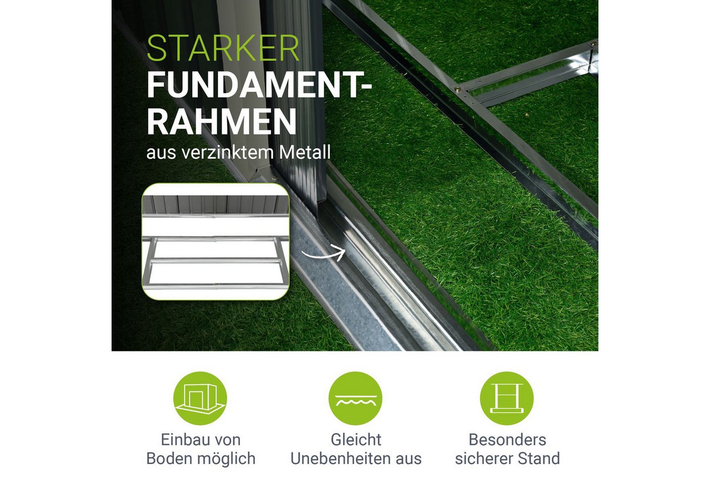Juskys Gartenhaus M, BxT: 218x132 cm, mit Pultdach, Schiebetür, Fundamentrahmen, 4 m³ – Bild 5 von 5