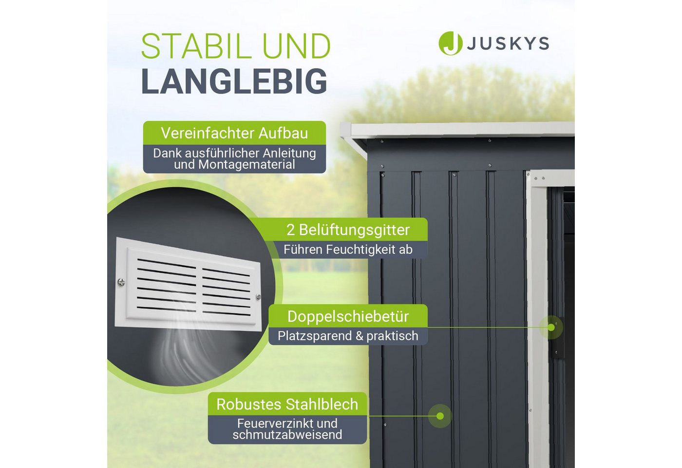 Juskys Gartenhaus M, BxT: 218x132 cm, mit Pultdach, Schiebetür, Fundamentrahmen, 4 m³ – Bild 2 von 5