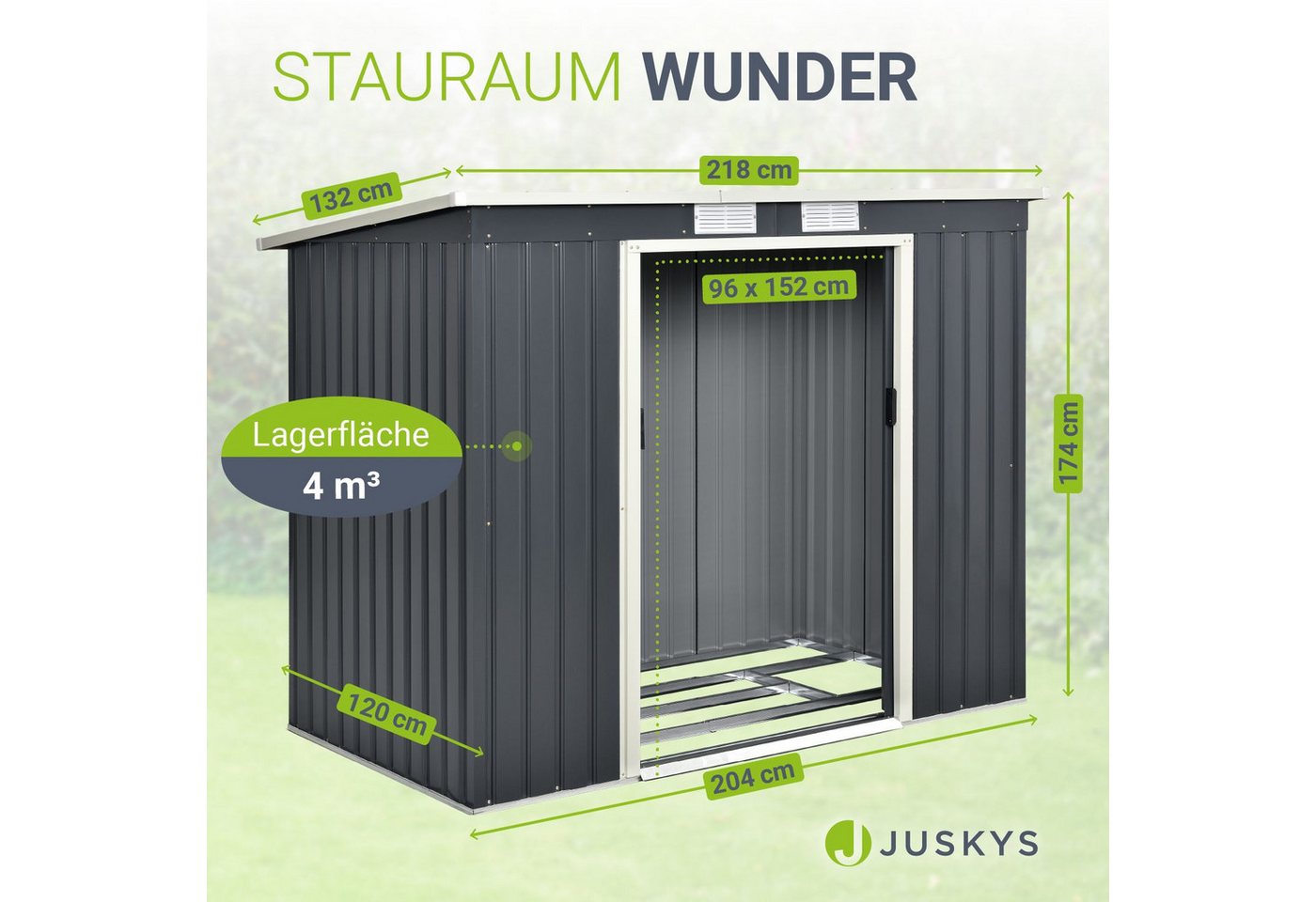 Juskys Gartenhaus M, BxT: 218x132 cm, mit Pultdach, Schiebetür, Fundamentrahmen, 4 m³ – Bild 3 von 5