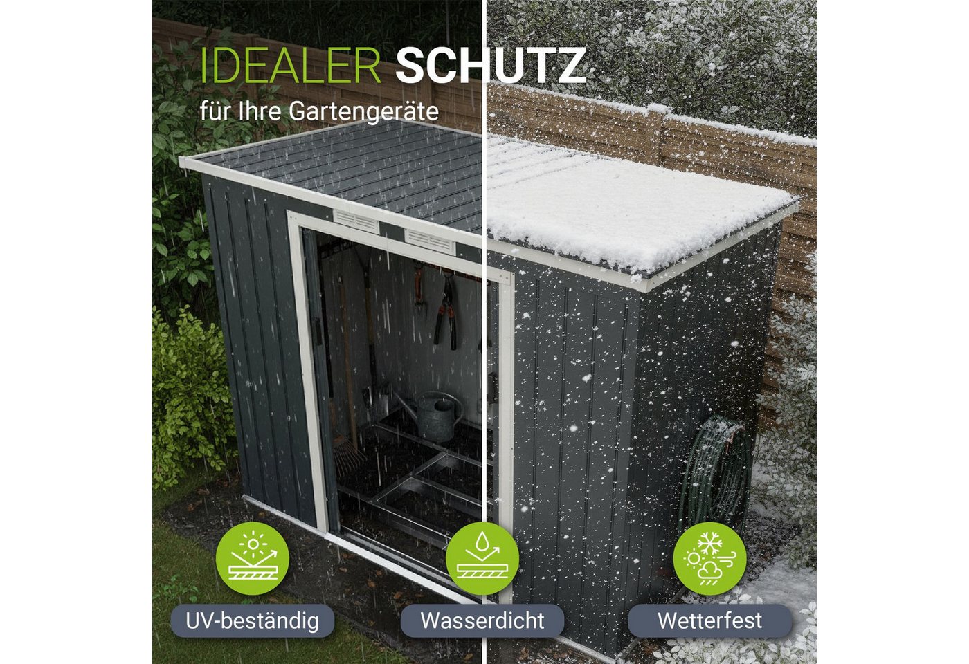 Juskys Gartenhaus M, BxT: 218x132 cm, mit Pultdach, Schiebetür, Fundamentrahmen, 4 m³ – Bild 4 von 5
