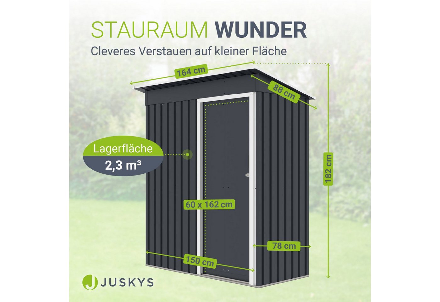 Juskys Gartenhaus S, BxT: 164x88 cm, mit Pultdach, Schiebetür, Fundamentrahmen, Werkzeughalter, 1 m² – Bild 3 von 5