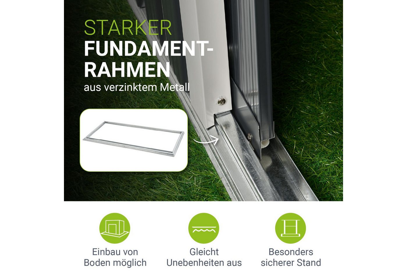 Juskys Gartenhaus S, BxT: 164x88 cm, mit Pultdach, Schiebetür, Fundamentrahmen, Werkzeughalter, 1 m² – Bild 5 von 5