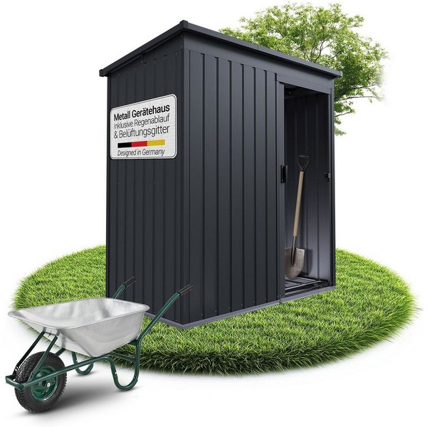 Juskys Gartenhaus S, BxT: 164x88 cm, mit Pultdach, Schiebetür, Fundamentrahmen & Werkzeughalterung