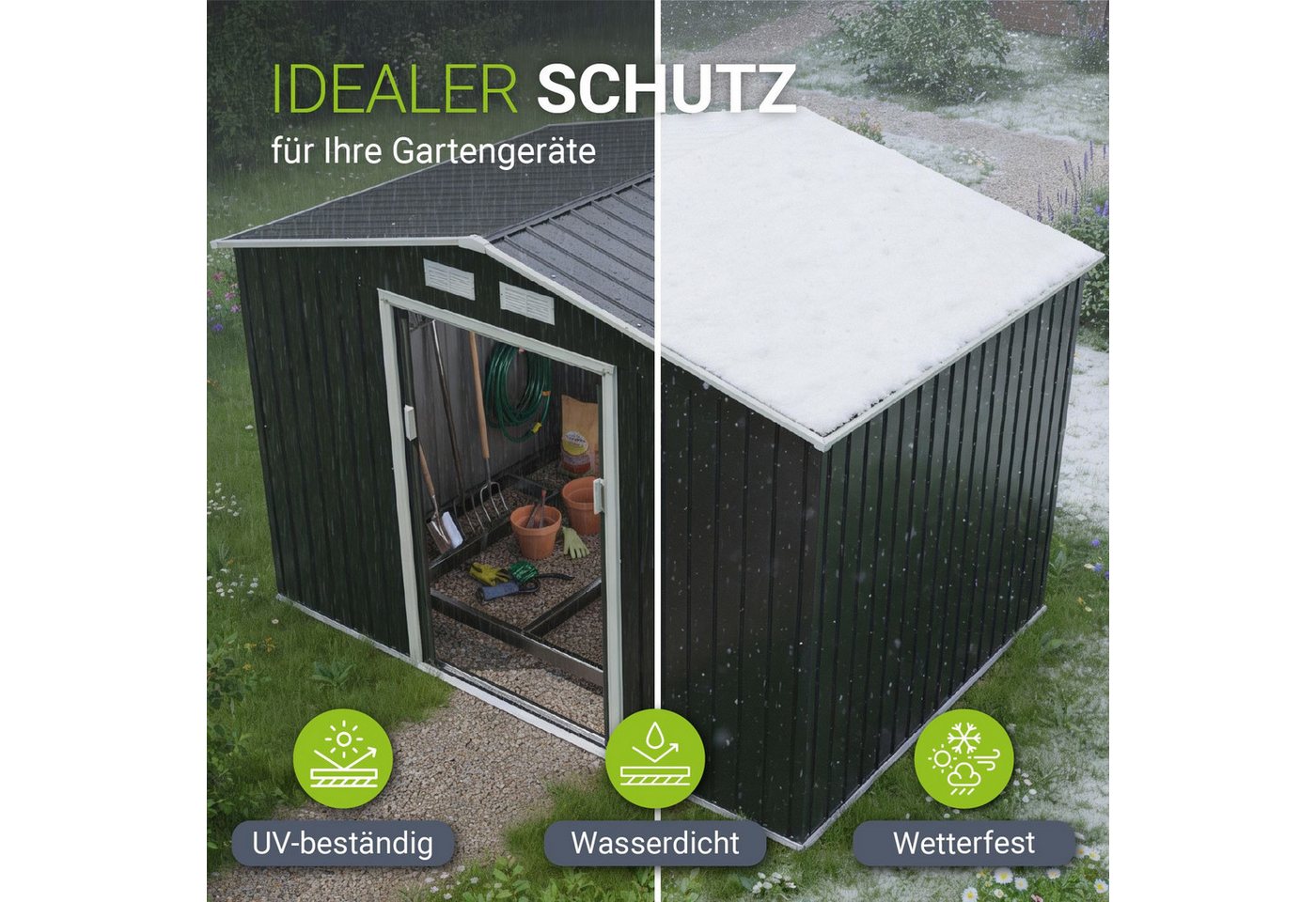 Juskys Gartenhaus XL, BxT: 280x196 cm, mit Satteldach, Schiebetür, Fundamentrahmen, 9 m³ – Bild 4 von 5