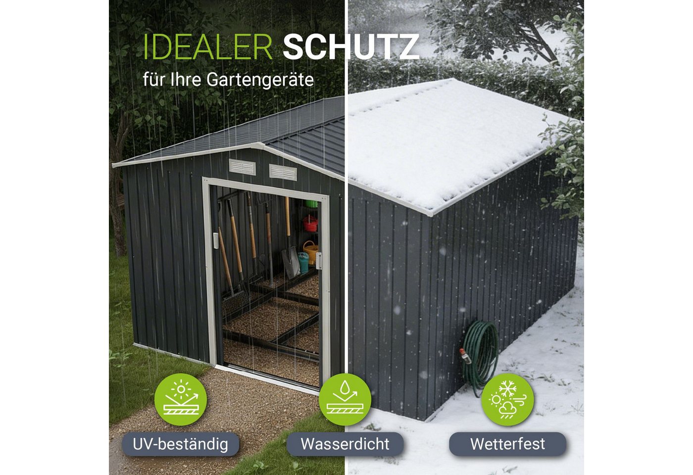 Juskys Gartenhaus XXL, BxT: 282x314 cm, mit Satteldach, Schiebetür, Fundamentrahmen, 15 m³ – Bild 4 von 5
