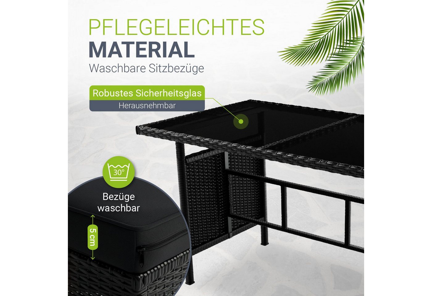 Juskys Gartenlounge-Set Manacor, (Gartenlounge), Polyrattan Gartenmöbel-Set mit Garten-Sofa, Garten-Tisch und 2 Hocker – Bild 3 von 5