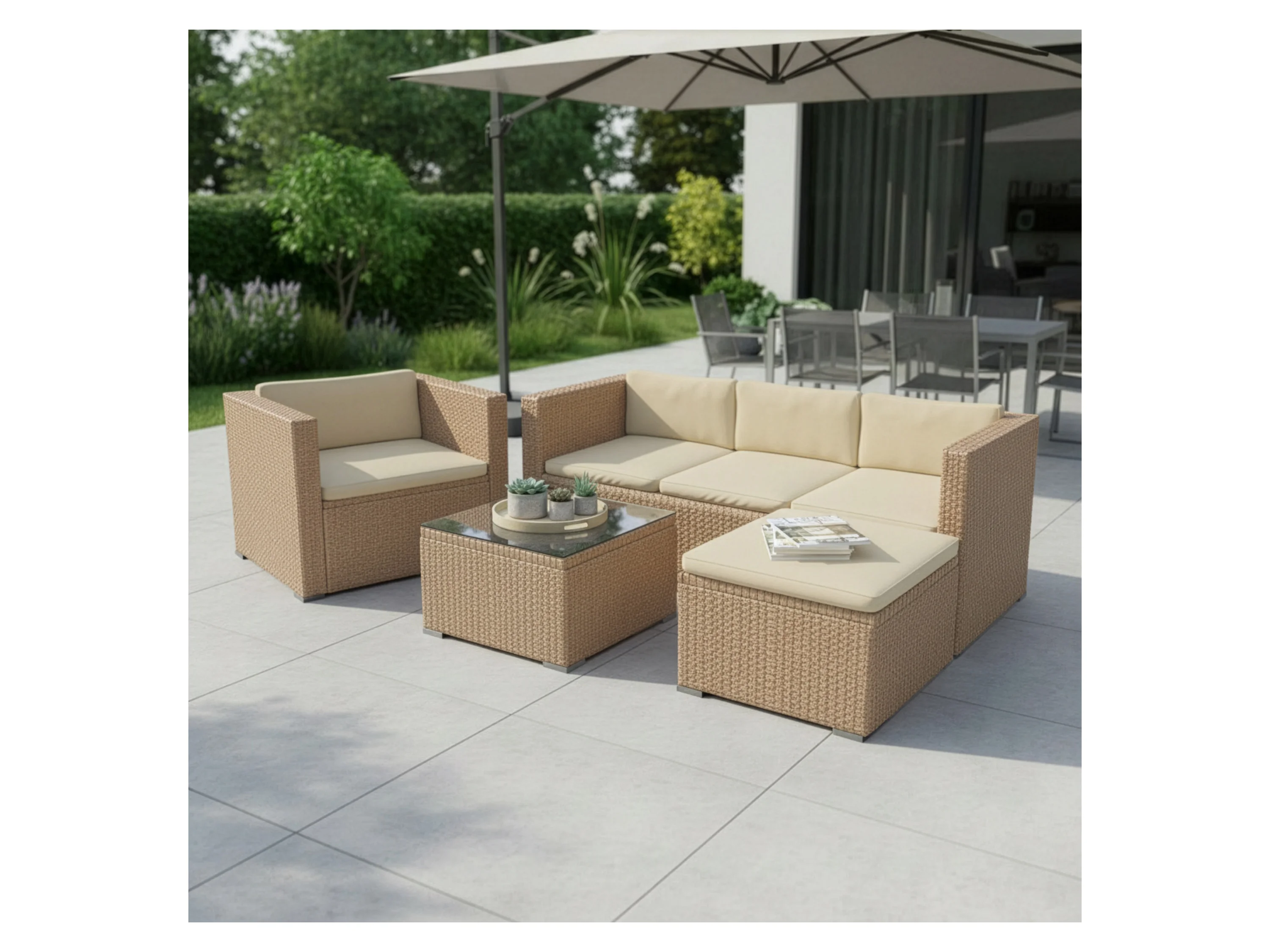 Juskys Gartenlounge-Set Punta Cana, (Set, Sitzgruppe), Sitzgarnitur, 1 Tisch, 1 Ecksofa, 1 Sessel, 1 Hocker, 1 Abdeckung – Bild 3 von 4