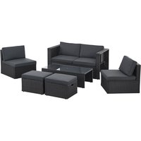 Juskys Gartenlounge-Set Salou, (6-tlg), für 6 Personen, Polyrattan, Glasplatte, wetterfest, mit Kissen